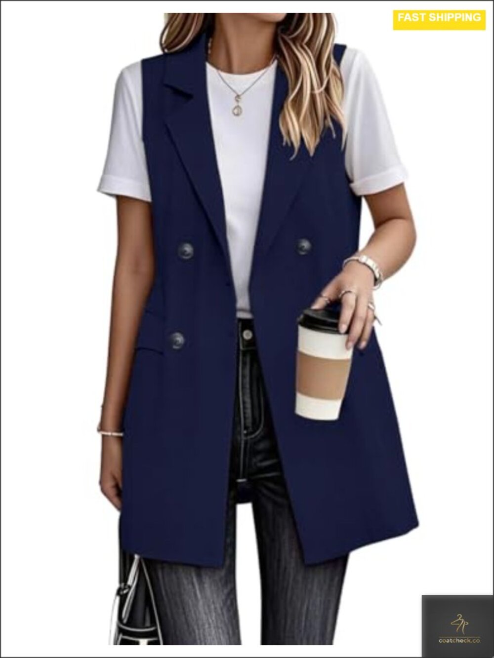 Womens Linen Vest Sleeveless Blazer Jacket Notch Lapel Double Breasted Office
